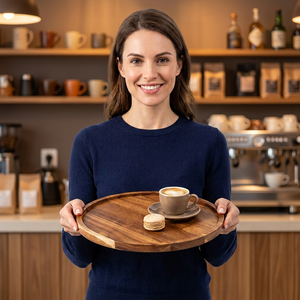 Plateau de service pour thé et café en acacia véritable, taille personnalisée, finition polie, gravé, décoratif, en bois, écologique, fait main, pour la maison - Product Image 1