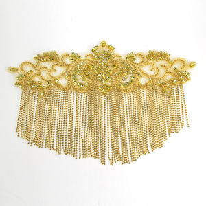 Schwere Braut-Applikation mit Gelbgold-Kristall-Patch und Bunten Strasssteinen, Perfekt Passend für Couture-Kleider - Product Image 1