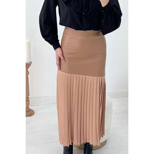 Jupe plissée taille haute en similicuir brillant longueur midi pour femme – Vente en gros - Product Image 1