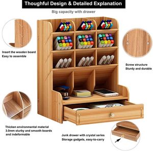 Organiseur <span class=keywords><strong>de</strong></span> <span class=keywords><strong>bureau</strong></span> en <span class=keywords><strong>bois</strong></span> massif, boîte porte-stylos multifonctionnelle, tiroir, support <span class=keywords><strong>de</strong></span> rangement pour fournitures <span class=keywords><strong>de</strong></span> <span class=keywords><strong>bureau</strong></span>, à domicile - Product Image 3