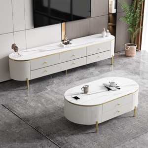 <span class=keywords><strong>Mueble</strong></span> de <span class=keywords><strong>TV</strong></span> Integrado para Sala de Estar de 2 m, <span class=keywords><strong>Mueble</strong></span> de <span class=keywords><strong>TV</strong></span> de Piedra Sinterizada de Lujo Ligero, Color Blanco - Product Image 4