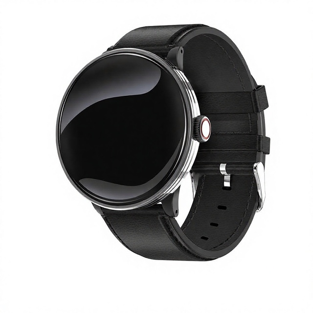 Business Men Smart Watch Bluetooth Call Round Screen Leather Strap Metal Bezel Multifunction Wearable