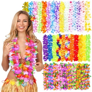 Hawaiian Flower Leis Necklace <b>Light</b> up Flower Necklace Luau <b>Rainbow</b> Tropical Hawaiian Beach Party Carnival Party Decorations - Product Image 1