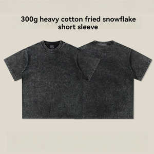 Camiseta Extra Grande de Algodón Lavado de 300G para Hombre, Corte Regular, Manga Corta, Cuello Redondo, Primavera Verano - Product Image 1