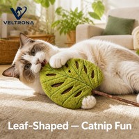 Jouet en peluche feuille de Monstera à la catnip, en tissu vert bouclé, avec tige en bois, rembourré de catnip 45g