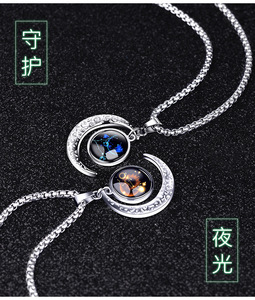 Colgante luminoso de acero inoxidable con forma de media luna del zodiaco <span class=keywords><strong>chino</strong></span>, collar Vintage - Product Image 4
