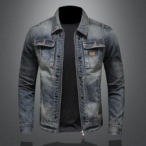 Chaqueta <span class=keywords><strong>de</strong></span> Mezclilla Larga para Hombre, Estilo Coreano, Otoño 2025, Corte Ajustado, Estilo Motociclista, Retro, Casual, Cuello Alto, Logotipo Frontal, Resistente al Viento - Product Image 6