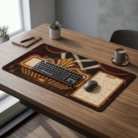 Tapis de Souris Gaming XL Rétro Vintage avec Calendrier et Sous-Verre Rond Assorti, Décoration de Bureau Thème Théâtre