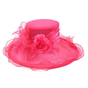 Ladies Wedding Tea Party Feather/Net Wide Brim Red Pink Sinamay <strong>Ascot</strong> Church <strong>Hats</strong> Fascinator <strong>for</strong> Women Kentucky Derby <strong>Hat</strong> - Product Image 1