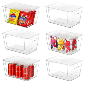 Bliss Bins Modern <strong>Clear</strong> <strong>Rectangular</strong> Storage <strong>Containers</strong> Open Front Lids Stackable PET Plastic Eco-Friendly Durable Kitchen Food - Product Image 1