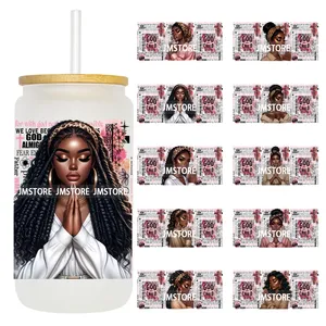 Autocollants DTF UV personnalisés pour filles noires chrétiennes avec versets bibliques, 16 oz, autocollants imperméables pour gobelets en verre Libbey de 16 oz - Product Image 1