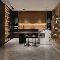 Meuble de cuisine mural moderne de luxe à tiroirs multiples en panneau mélaminé, personnalisation complète pour projet de villa haut de gamme