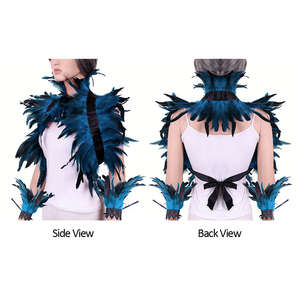 Set Costume Gotico Punk <span class=keywords><strong>con</strong></span> Piume, Poncho per Spettacoli, Halloween, Cosplay, Sciarpa in Piume di Pollo e Polsiera - Product Image 2