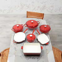 Fournisseur de matériel de cuisine : Ensemble de casseroles et poêles en fonte émaillée avec logo personnalisé, design minimaliste, ensemble de 7 pièces en métal