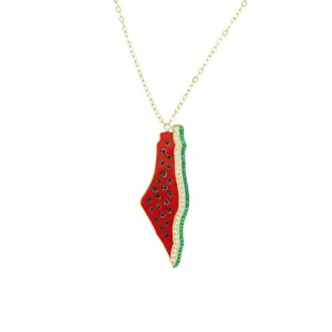 Crystal Palestine Arabic Necklace 316l Stainless Steel PVD 18k Gold Plated Enamel Watermelon Palestine Necklace Islamic Jewelry