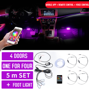 RVB fiber voiture décoration intérieure lumière ambiante application contrôle vocal 1n4 + 5m fiber + pied lumière d'ambiance de voiture lampe <span class=keywords><strong>12V</strong></span> - Product Image 4