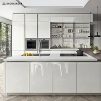 Mueble de Cocina moderno sin asas, mueble con acabado blanco brillante de 2 pac y Isla Grande para constructor de proyectos