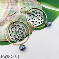 Bijoux hawaïens en perles d'ormeau, boucles d'oreilles pendantes en plaqué or naturel, boucles d'oreilles en perles de coquillage, vente en gros