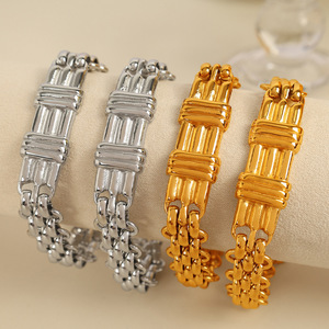 Bamboo Necklace And <b>Bracelet</b> <b>Set</b> 18k Gold Plated Men's Gift Fashion Jewelry Zinc Alloy Chain Design - Product Image 2