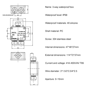 Wasserdichte <span class=keywords><strong>3</strong></span>-Wege-Verbindungsbox IP68 Y-Typ <span class=keywords><strong>3</strong></span>-polig 4-14mm Elektrische Kabelverbinder Externe Elektrische Anschlussklemmen - Product Image 6