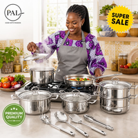 Ensemble de cuisine en acier inoxydable 18 pièces For Basics, compatible four et lave-vaisselle, casseroles, poêles, ustensiles, argent