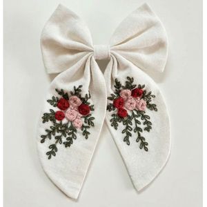 Nouvelle conception, barrette à cheveux en coton et lin de style français vintage, broderie florale, nœud élégant, accessoires pour cheveux de Noël - Product Image 2