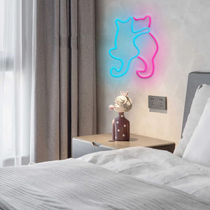 可爱猫霓虹灯玫瑰和冰蓝色u盘霓虹灯房间壁桌酒吧圣诞家庭派对婚礼生日 - Product Image 2
