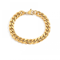 Bracelet cubain en acier inoxydable plaqué or 14 carats pour femme, style hip-hop, sans ternissement