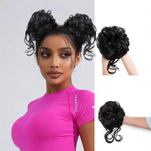 วิกผมทรงชิญองแบบผมมนุษย์ ลอนคลาย สีดำ พร้อมยางรัดผม สำหรับสาวหวาน ทำผมทรงอัพดอย อุปกรณ์เสริมผมมหัศจรรย์ - Product Image 1