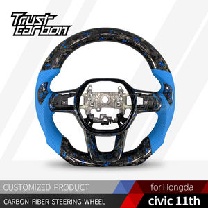 <span class=keywords><strong>พวงมาลัย</strong></span>คาร์บอนไฟเบอร์ฟอร์จแบบกำหนดเองสำหรับ Honda Civic รุ่นที่ 11 และ CR-V ปี 2021-2024 พร้อมหุ้มหนังเจาะรูสีน้ำเงิน - Product Image 2