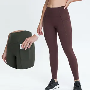 New Side Pocket Không T-line Cao Eo Quần Yoga Với Hip Sexy Yoga Phòng Tập Thể Dục Tummy Kiểm Soát Phòng Tập Thể Dục Vớ Skinny Thể Thao Xà Cạp