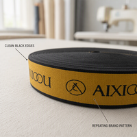 Bande élastique jaune et noire en gros, sangle extensible pour la taille, ruban côtelé bicolore imprimé avec logo pour sous-vêtements et vêtements de sport