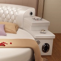 Lit rond multifonctionnel moderne en cuir, taille king size, double lit avec haut-parleurs, massage et USB, cadre en chêne, garantie de 5 ans