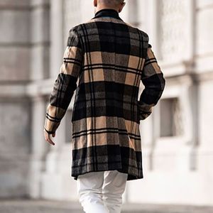 Automne nouveau <span class=keywords><strong>manteau</strong></span> en <span class=keywords><strong>laine</strong></span> à <span class=keywords><strong>carreaux</strong></span> mi-long décontracté pour hommes avec un design mi-long élégant - Product Image 4