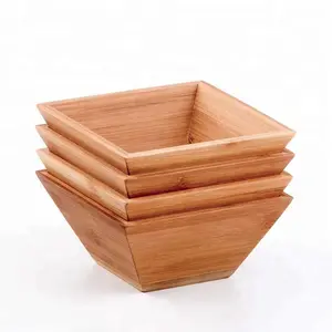 Wholesale Square Bamboo Decorative Wooden Bowl Rustic Wood Bowl Japanese Home Salad Square Wooden Bowls