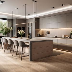 ชุดตู้ครัวไม้โมดูลาร์หรูหราพร้อมเกาะการออกแบบที่ทันสมัยแบบกำหนดเอง - Product Image 1