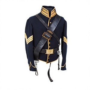 Veste d'officier de cavalerie fédérale pour homme, style laine, noire avec bordure jaune, col montant, simple boutonnage, tenue formelle d'hiver - Product Image 3