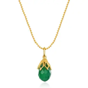 Wholesale simple design fashion 14k gold plated silver charm egg shaped green agate pendant