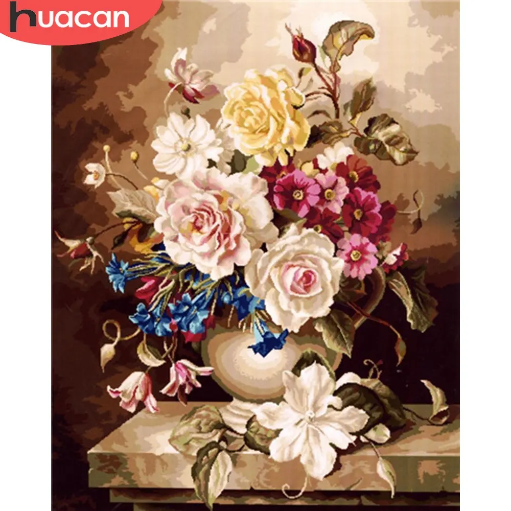 HUACAN Pictures By Numbers Flowers HandPainted Kits Drawing Art Gift DIY Oil Painting Coloring Canvas