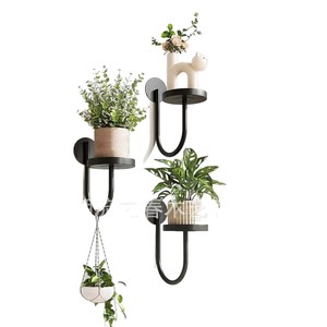 Support mural en bois de style européen pour plantes, idéal pour salon, balcon et extérieur ; support en fer forgé pour pots de fleurs - Product Image 2