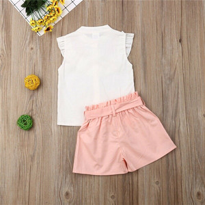 Ropa de Moda para Niños, Top sin Mangas con Cuello de Encaje y Hojas + Pantalones Cortos con Cintura Elástica, Conjunto de 2 Piezas, Ropa de Verano para Niñas - Product Image 4