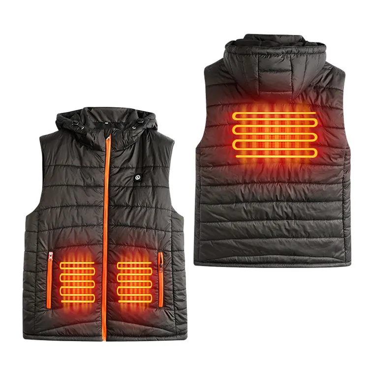 Hooded Down Thermal Rechargeable Battery USB Electric Heated Vest Jacket Clothing Men Autumn Winter Smart Heating Cotton Vest