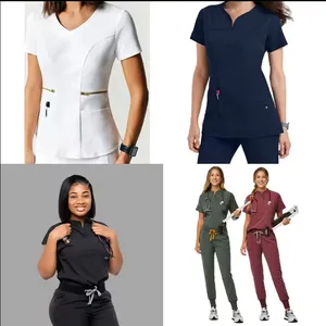 Venta al por mayor de fábrica, uniformes de hospital, diseño de enfermera, uniformes de Enfermería de manga corta, uniformes médicos elegantes para mujeres, conjuntos de uniformes