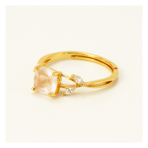 Venta al por mayor de joyas con piedras curativas, anillos de cristal de cuarzo rosa chapados en oro y plata de ley 925, piedras preciosas naturales para fiesta de boda - Product Image 1