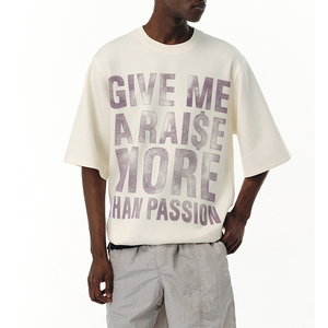 Camiseta de Algodón 100% con Cuello Redondo Extra Grande, Diseño de Letras con Serigrafía de Logotipo Personalizado, Tejido de Punto Grueso de 200 g/m², Personalizable - Product Image 3