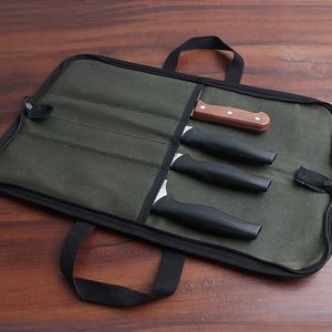 Heavy Duty Canvas Knife Roll Pouch Foldable Chef Knife Bag with Multiple Slots for <b>Kitchen</b> Knives BBQ Tools Travel - Product Image 2