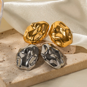 Boucles d'oreilles clous martelées en acier inoxydable pour femmes, Joyas <span class=keywords><strong>Les</strong></span> Bijoux Pour Femmes En Acier Inoxidable, Joyeria De Oro Laminado Aretes - Product Image 5