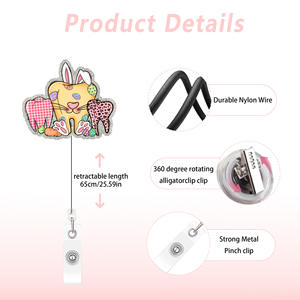 Porte-badge rétractable de luxe en plastique ABS, motif lapin de Pâques, mignon et rotatif, pour cadeaux de bureau et scolaires, vente en gros - Product Image 6