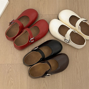 New Factory Wholesale Women's Red Flats - French Style, Round Toe, Soft Sole, Insole Height Increasing - Product Image 2