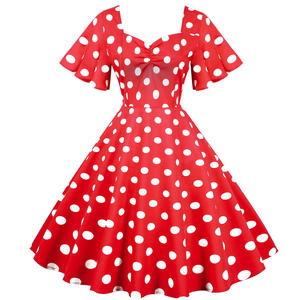 Robe à pois pour femmes 2021 Robe élégante pour femmes Mode Soirée <span class=keywords><strong>Pin</strong></span>-<span class=keywords><strong>up</strong></span> Années 1950 Robe rétro Swing Vintage - Product Image 4